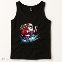 Santa Riding A Majestic Ocean Marlin Fish Christmas Funny Giflt Tank Top thumb 2