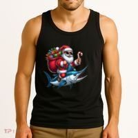 Santa Riding A Majestic Ocean Marlin Fish Christmas Funny Giflt Tank Top thumb 3