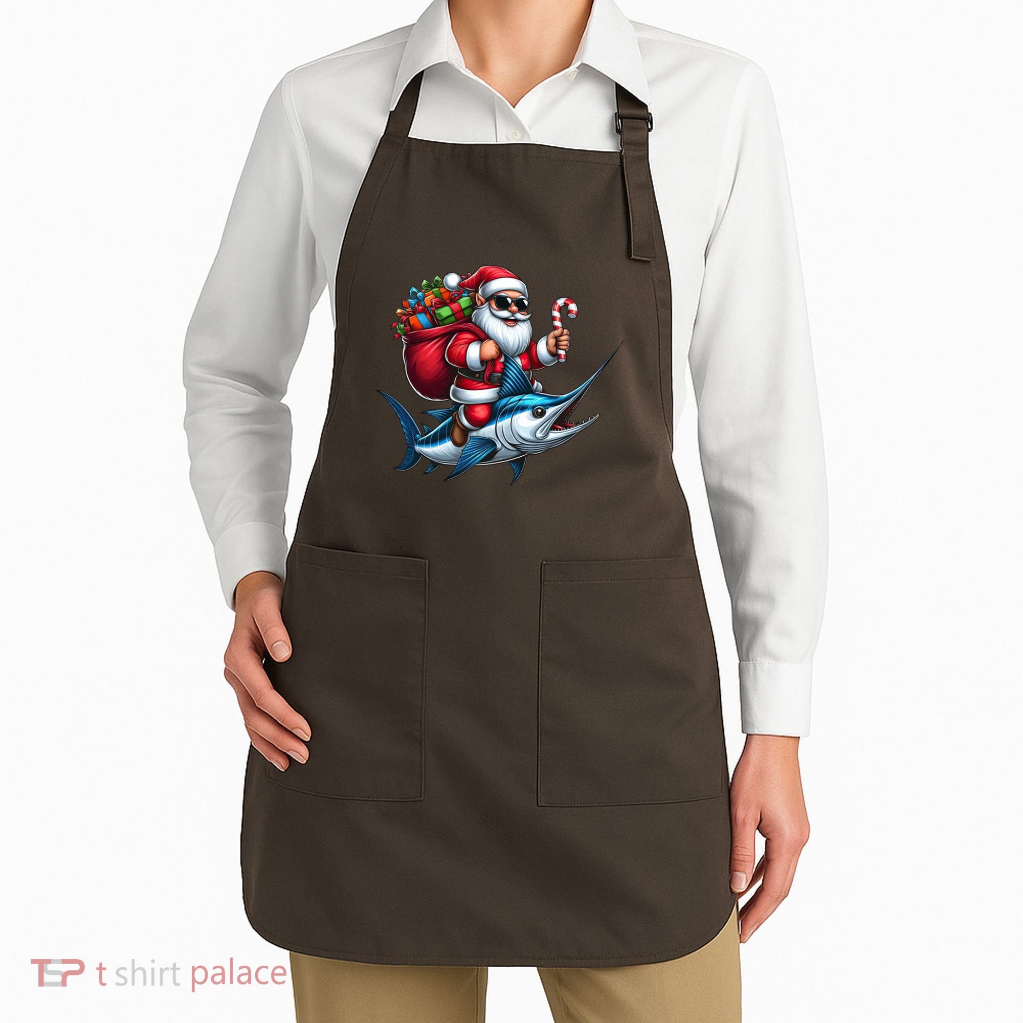 Santa Riding A Majestic Ocean Marlin Fish Christmas Funny Giflt Apron