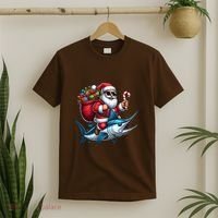 Santa Riding A Majestic Ocean Marlin Fish Christmas Funny Giflt T-Shirt thumb 2