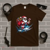 Santa Riding A Majestic Ocean Marlin Fish Christmas Funny Giflt T-Shirt thumb 5