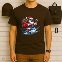 Santa Riding A Majestic Ocean Marlin Fish Christmas Funny Giflt T-Shirt thumb 6