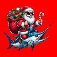 Santa Riding A Majestic Ocean Marlin Fish Christmas Funny Giflt Santa Hat thumb 1