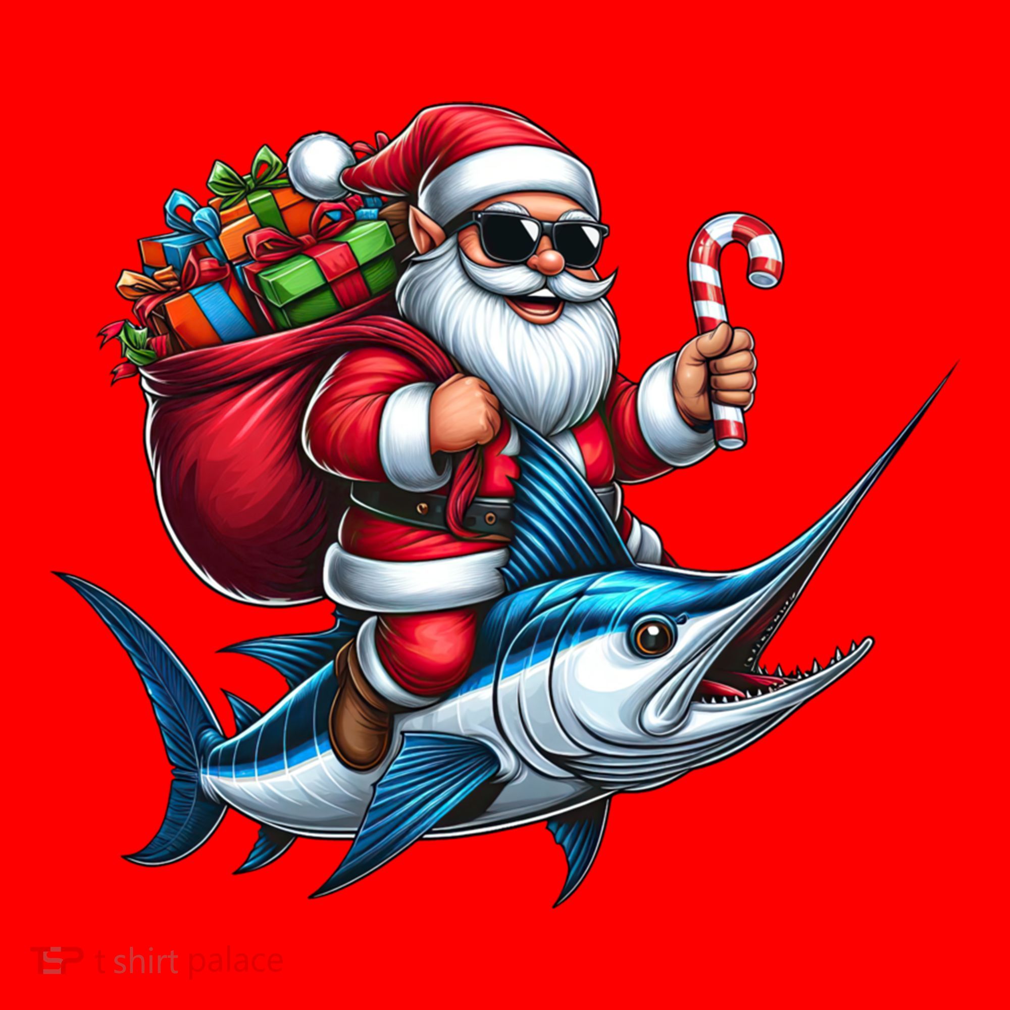 Santa Riding A Majestic Ocean Marlin Fish Christmas Funny Giflt Santa Hat