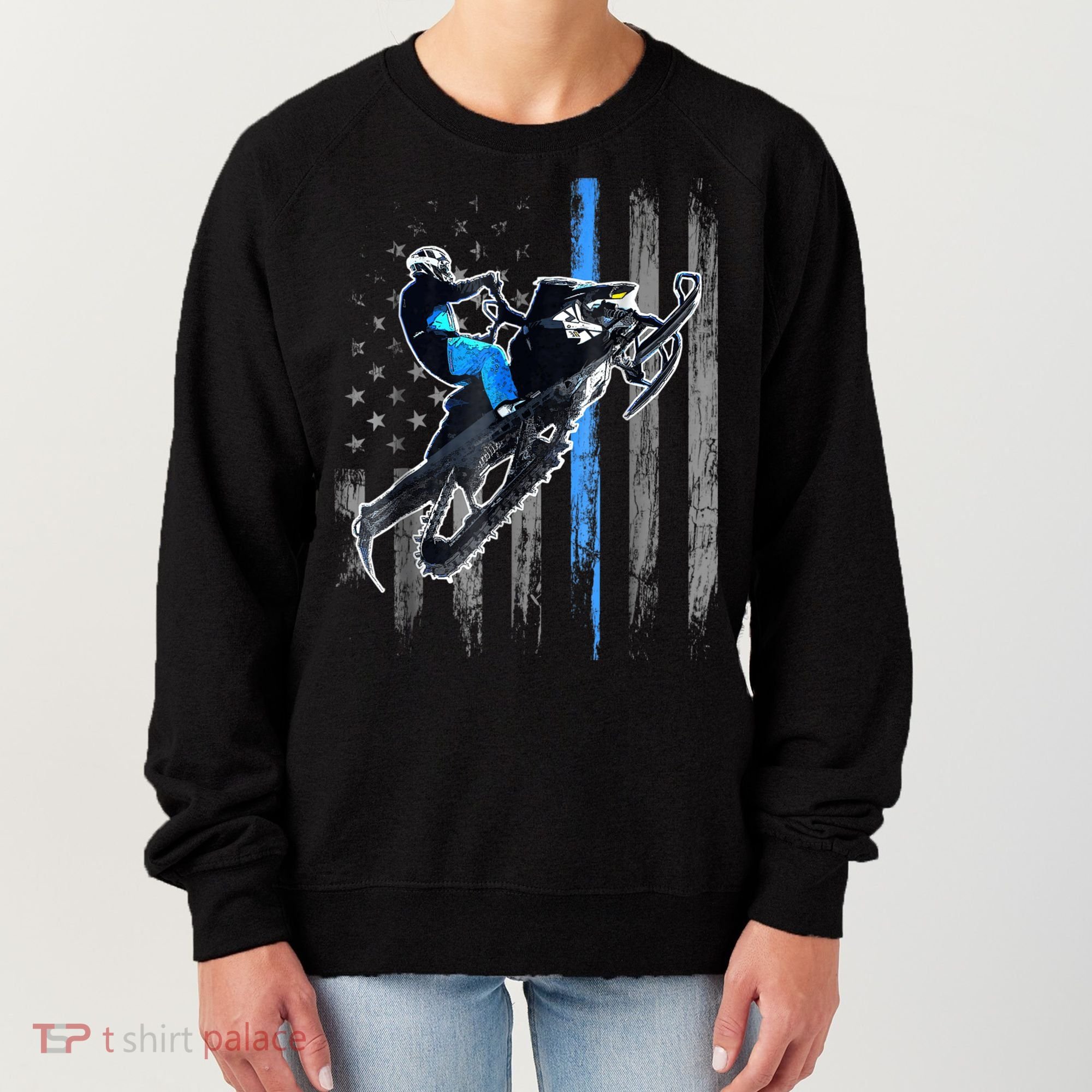 Snowmobile Riding American Flag Women's Sweatshirt