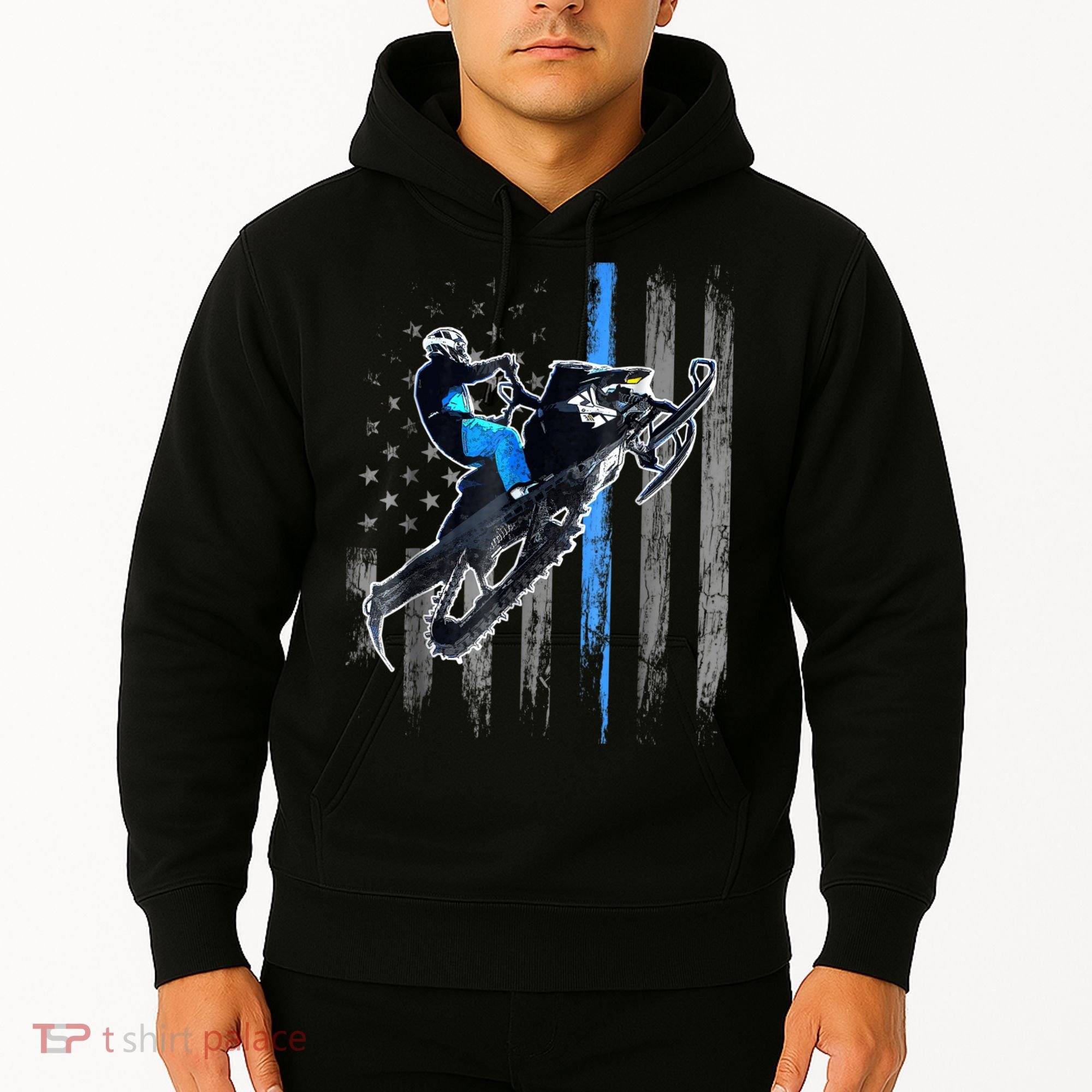 Snowmobile Riding American Flag Hoodie