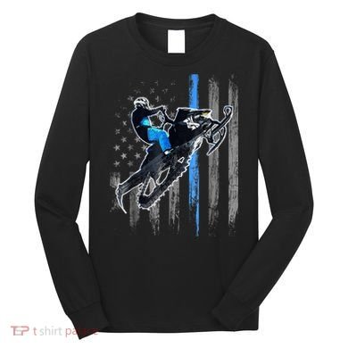 Snowmobile Riding American Flag Long Sleeve Shirt