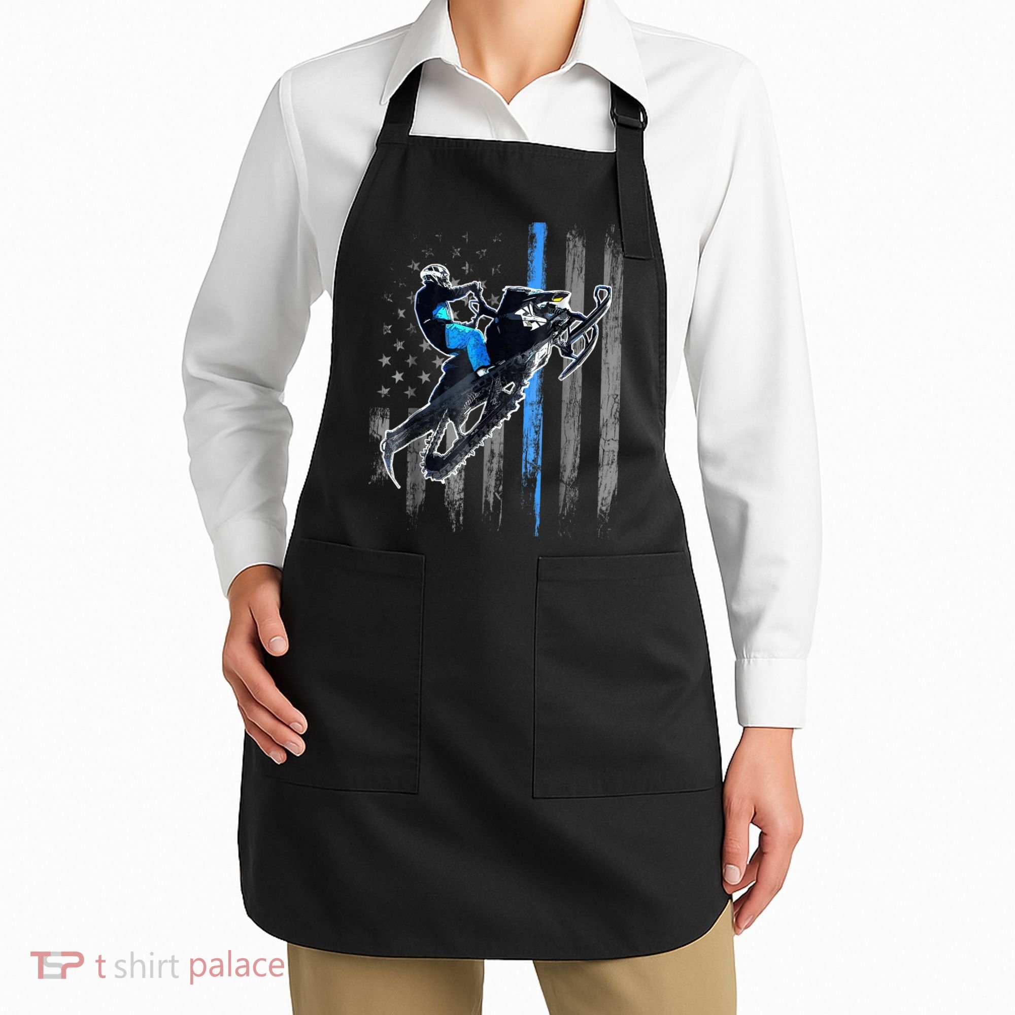 Snowmobile Riding American Flag Apron