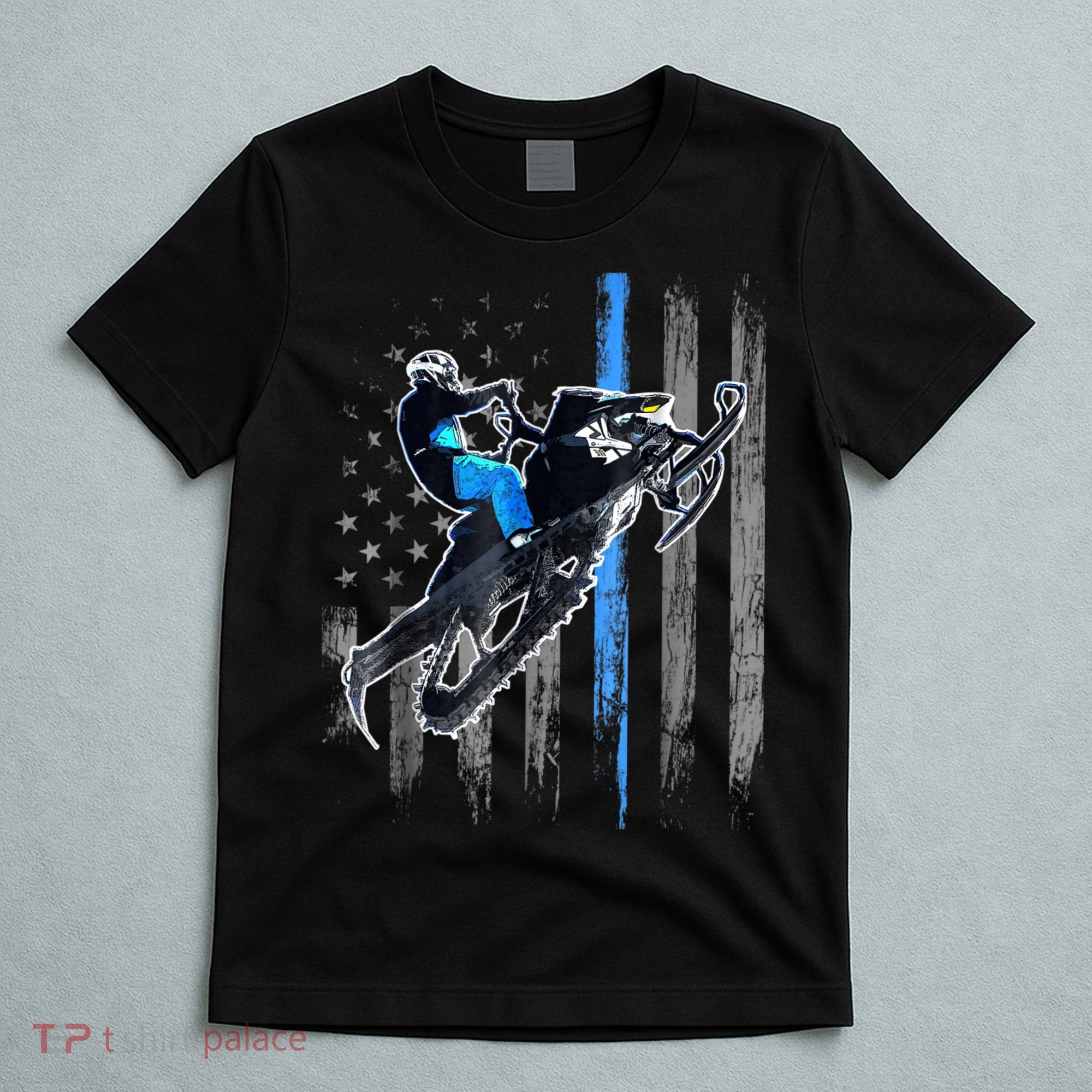 Snowmobile Riding American Flag T-Shirt