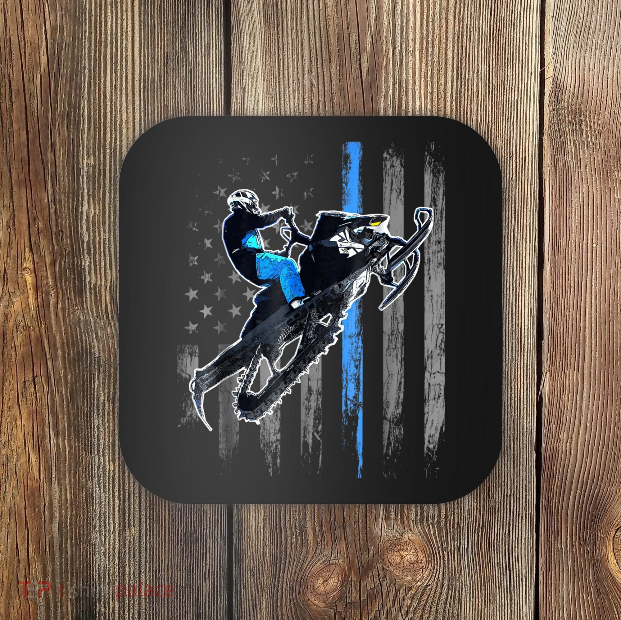 Snowmobile Riding American Flag Coaster