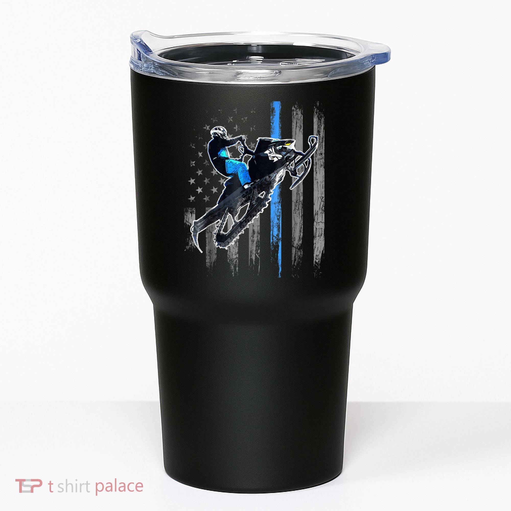 Snowmobile Riding American Flag Tumbler