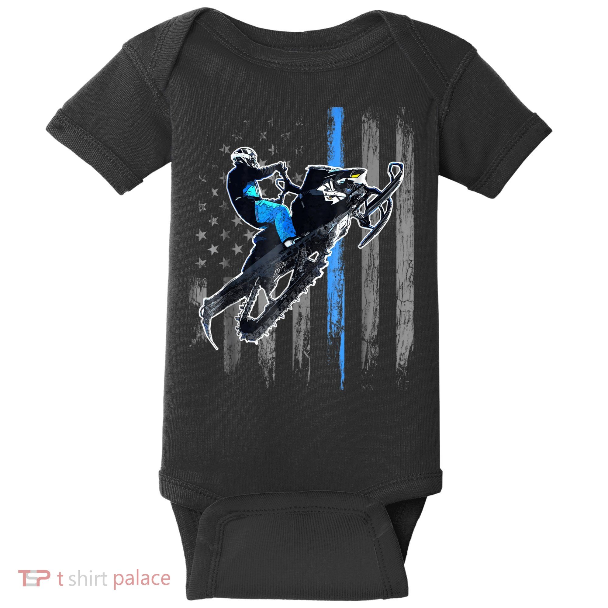 Snowmobile Riding American Flag Baby Bodysuit