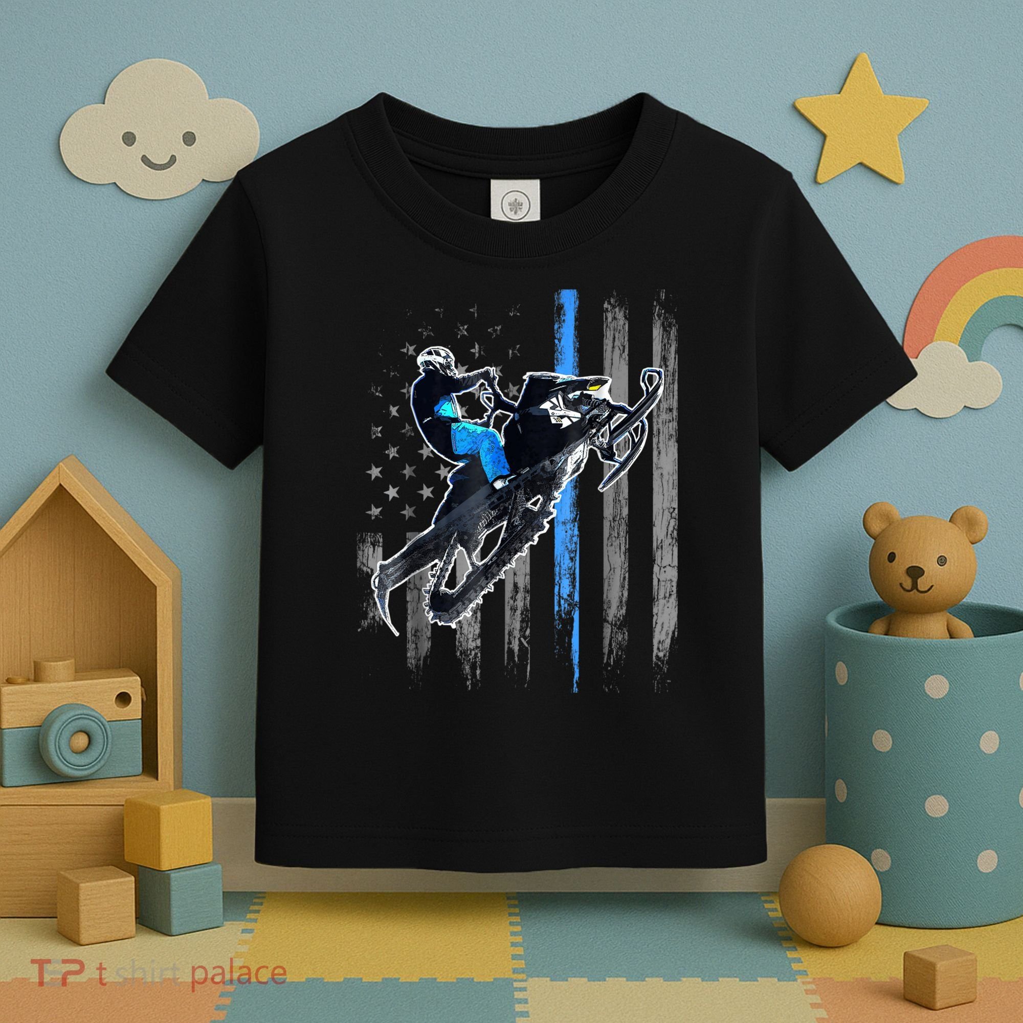 Snowmobile Riding American Flag Toddler T-Shirt