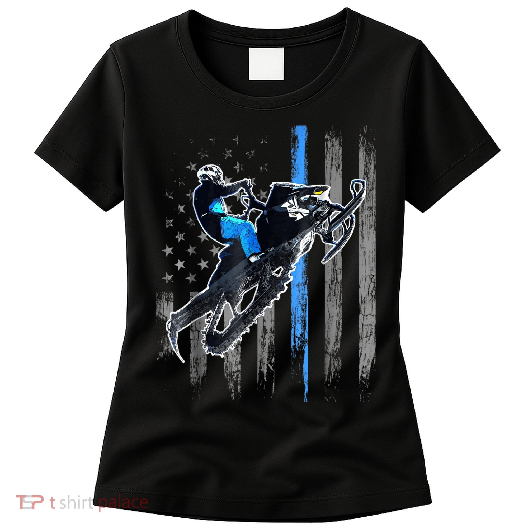 Snowmobile Riding American Flag Women's T-Shirt