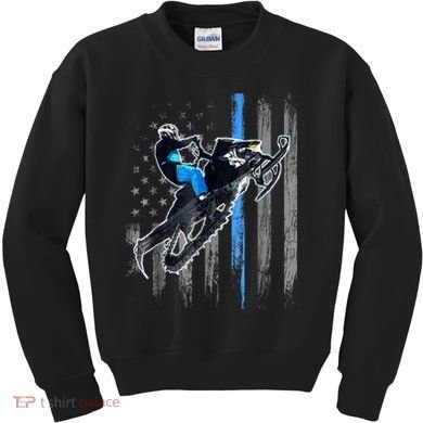 Snowmobile Riding American Flag Kids Sweatshirt