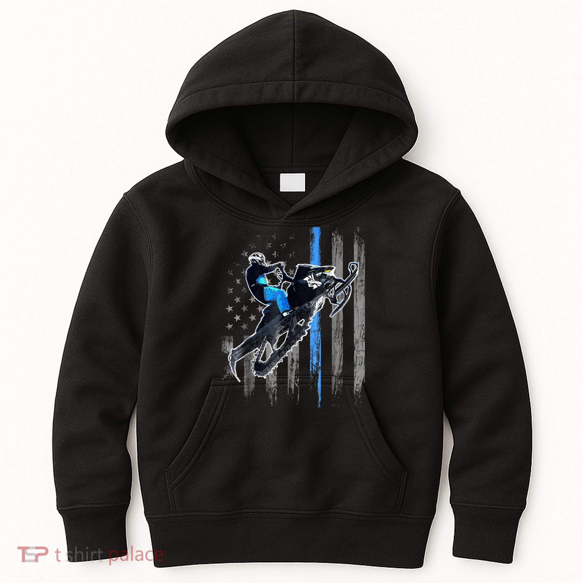 Snowmobile Riding American Flag Kids Hoodie