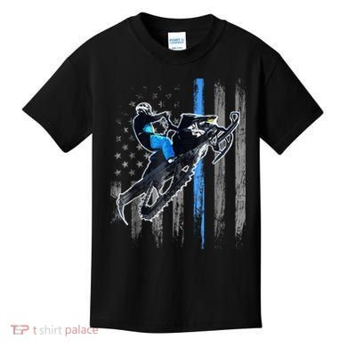 Snowmobile Riding American Flag Kids T-Shirt