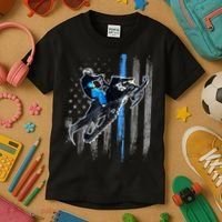 Snowmobile Riding American Flag Kids T-Shirt thumb 3