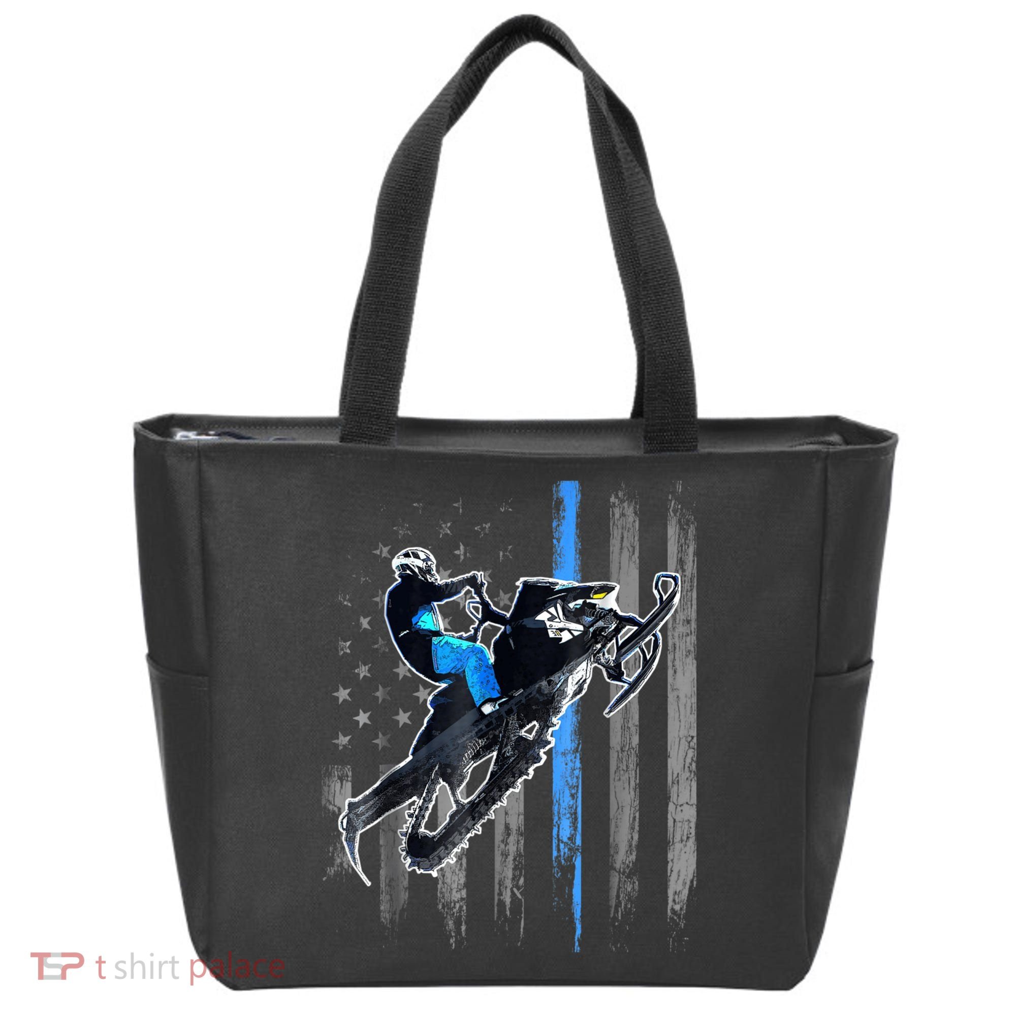 Snowmobile Riding American Flag Tote Bag