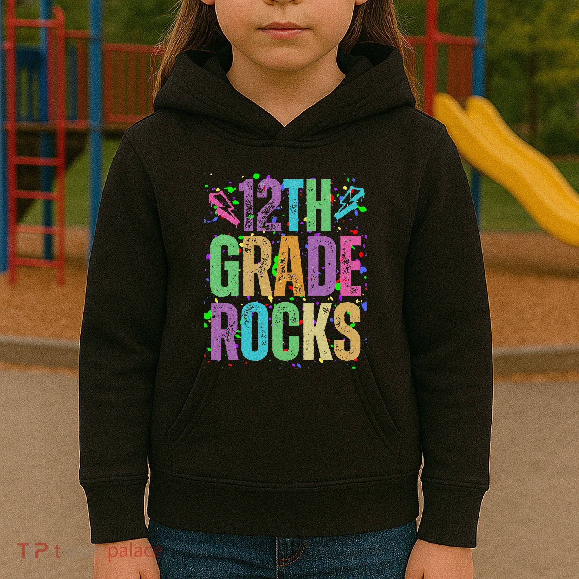School Rocks Back To School Rockin 12th Grade Rocks Kids Hoodie