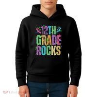 School Rocks Back To School Rockin 12th Grade Rocks Kids Hoodie thumb 4