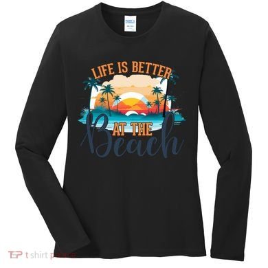 Summer Retro Beach Vibes Graphic Women's Long Sleeve Shirt