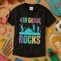 School Rocks Back To School Rockin 4th Grade Rocks Kids T-Shirt thumb 3