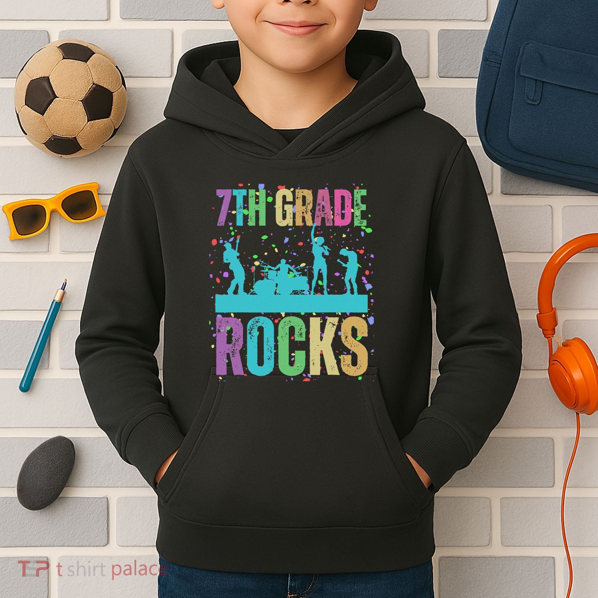 School Rocks Back To School Rockin 7th Grade Rocks Kids Hoodie