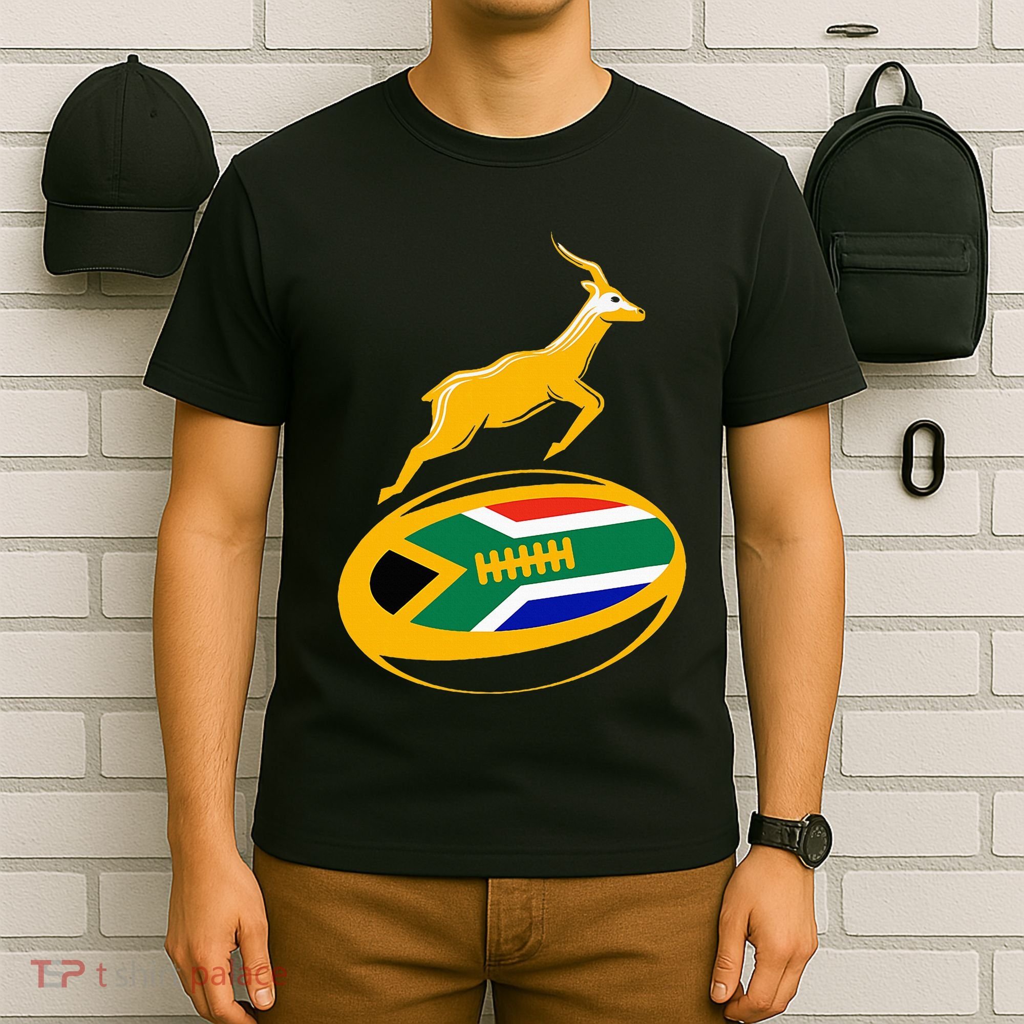 Springbok Rugby Ball & South African Flag T-Shirt