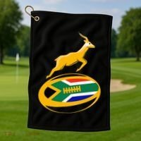Springbok Rugby Ball & South African Flag Golf Towel thumb 1