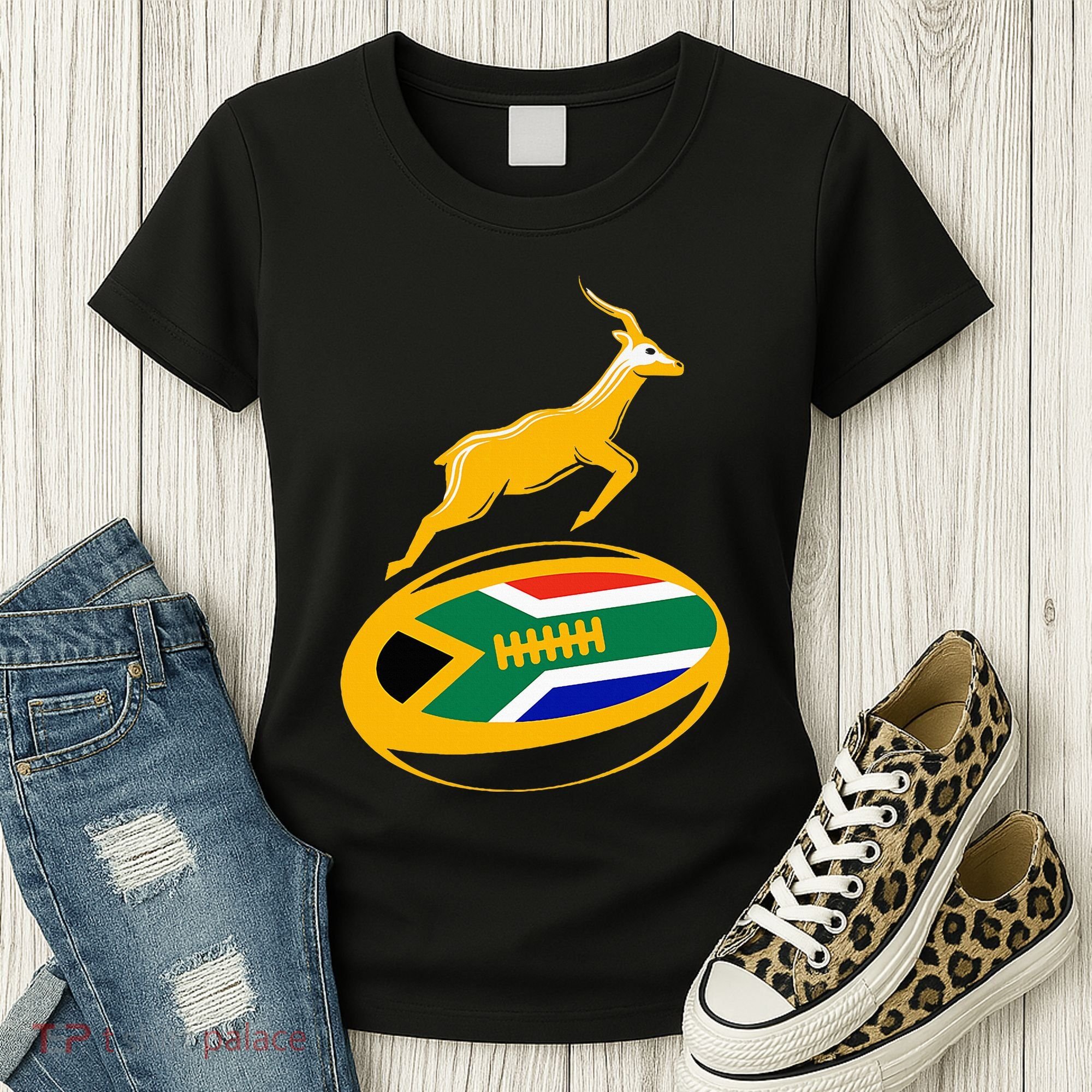 Springbok Rugby Ball & South African Flag Women's T-Shirt