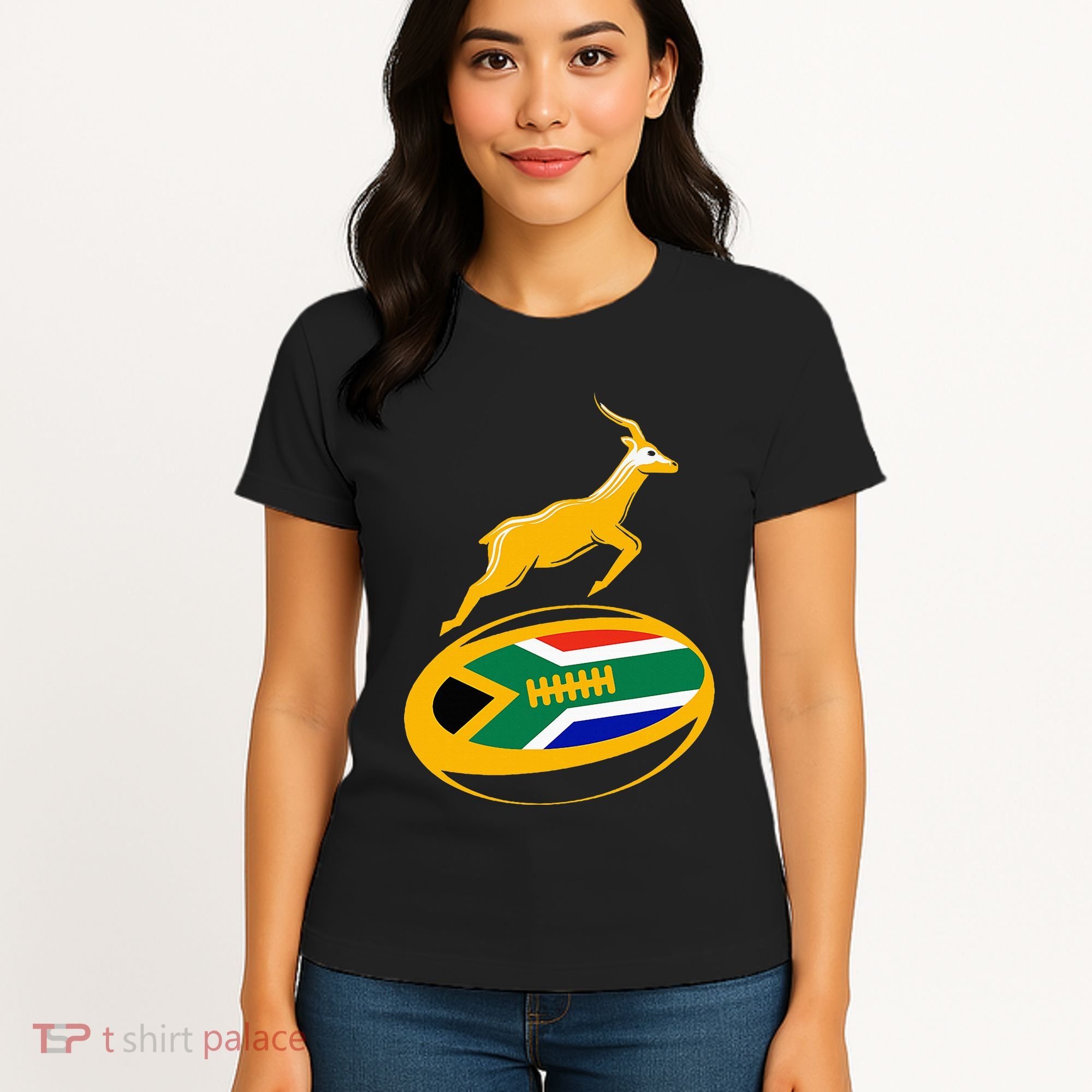 Springbok Rugby Ball & South African Flag Women's T-Shirt
