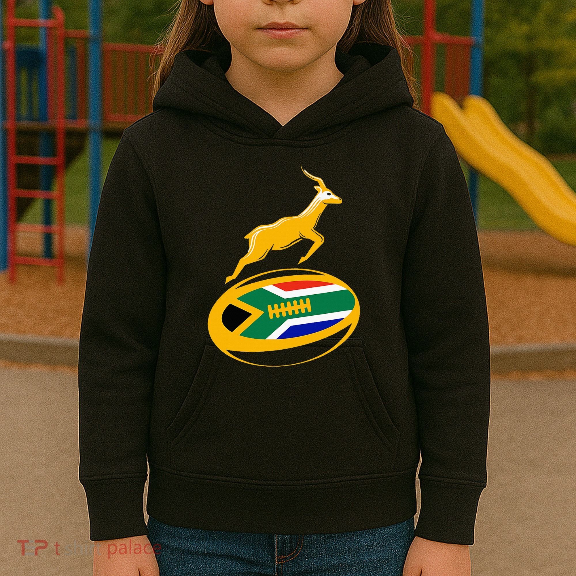 Springbok Rugby Ball & South African Flag Kids Hoodie