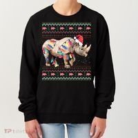 Santa Rhino Christmas Lights Ugly Sweater Racoon Lover Xmas Women's Sweatshirt thumb 0