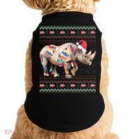 Santa Rhino Christmas Lights Ugly Sweater Racoon Lover Xmas Doggie Tank thumb 0