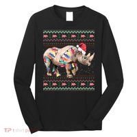 Santa Rhino Christmas Lights Ugly Sweater Racoon Lover Xmas Long Sleeve Shirt thumb 0