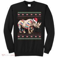 Santa Rhino Christmas Lights Ugly Sweater Racoon Lover Xmas Sweatshirt thumb 0