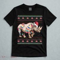 Santa Rhino Christmas Lights Ugly Sweater Racoon Lover Xmas T-Shirt thumb 5