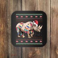 Santa Rhino Christmas Lights Ugly Sweater Racoon Lover Xmas Coaster thumb 0