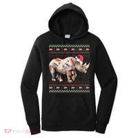 Santa Rhino Christmas Lights Ugly Sweater Racoon Lover Xmas Women's Hoodie thumb 0