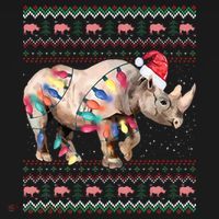 Santa Rhino Christmas Lights Ugly Sweater Racoon Lover Xmas Women's Hoodie thumb 2