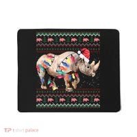 Santa Rhino Christmas Lights Ugly Sweater Racoon Lover Xmas Mousepad thumb 0