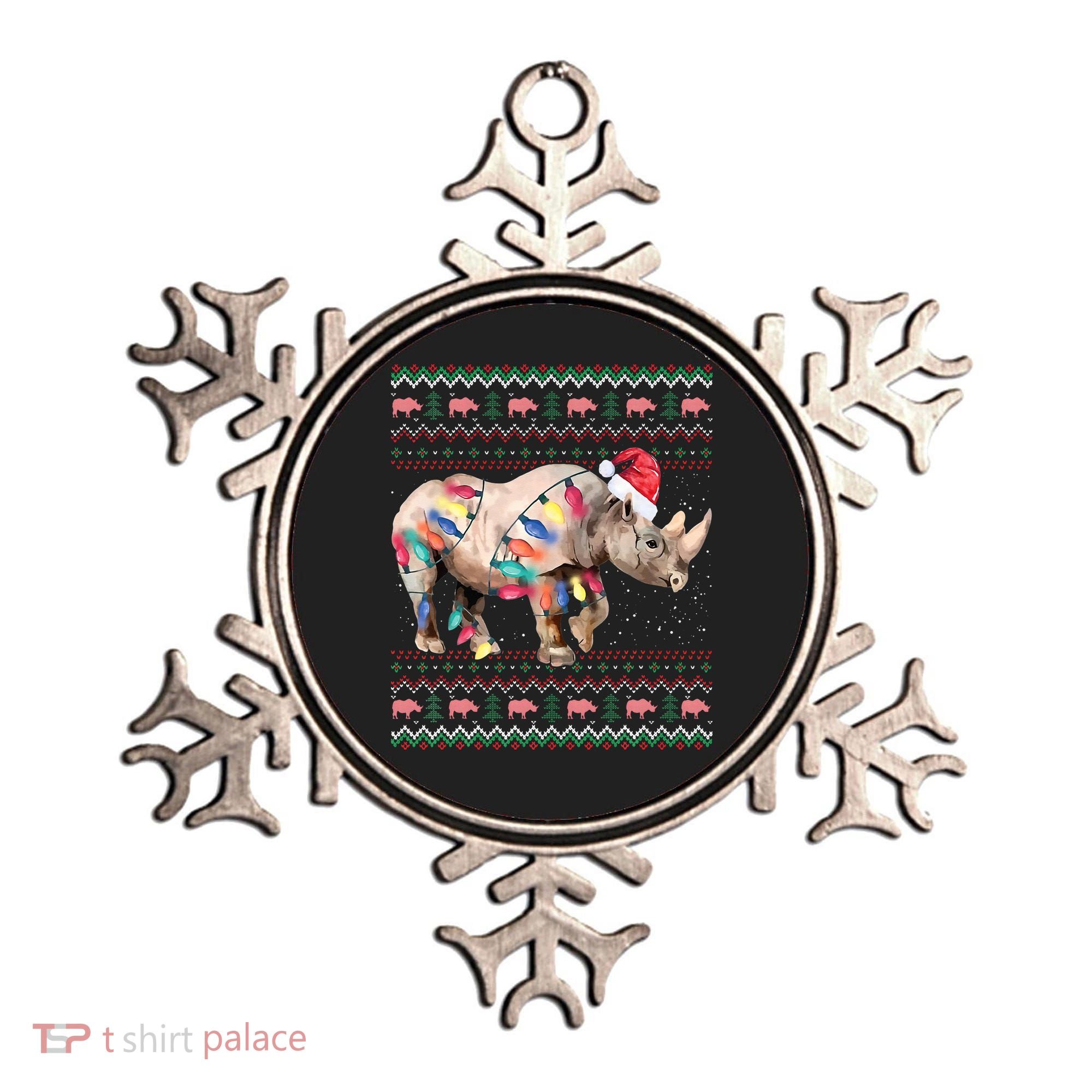 Santa Rhino Christmas Lights Ugly Sweater Racoon Lover Xmas Ornament