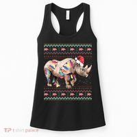 Santa Rhino Christmas Lights Ugly Sweater Racoon Lover Xmas Women's Tank Top thumb 0