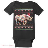 Santa Rhino Christmas Lights Ugly Sweater Racoon Lover Xmas Baby Bodysuit thumb 0