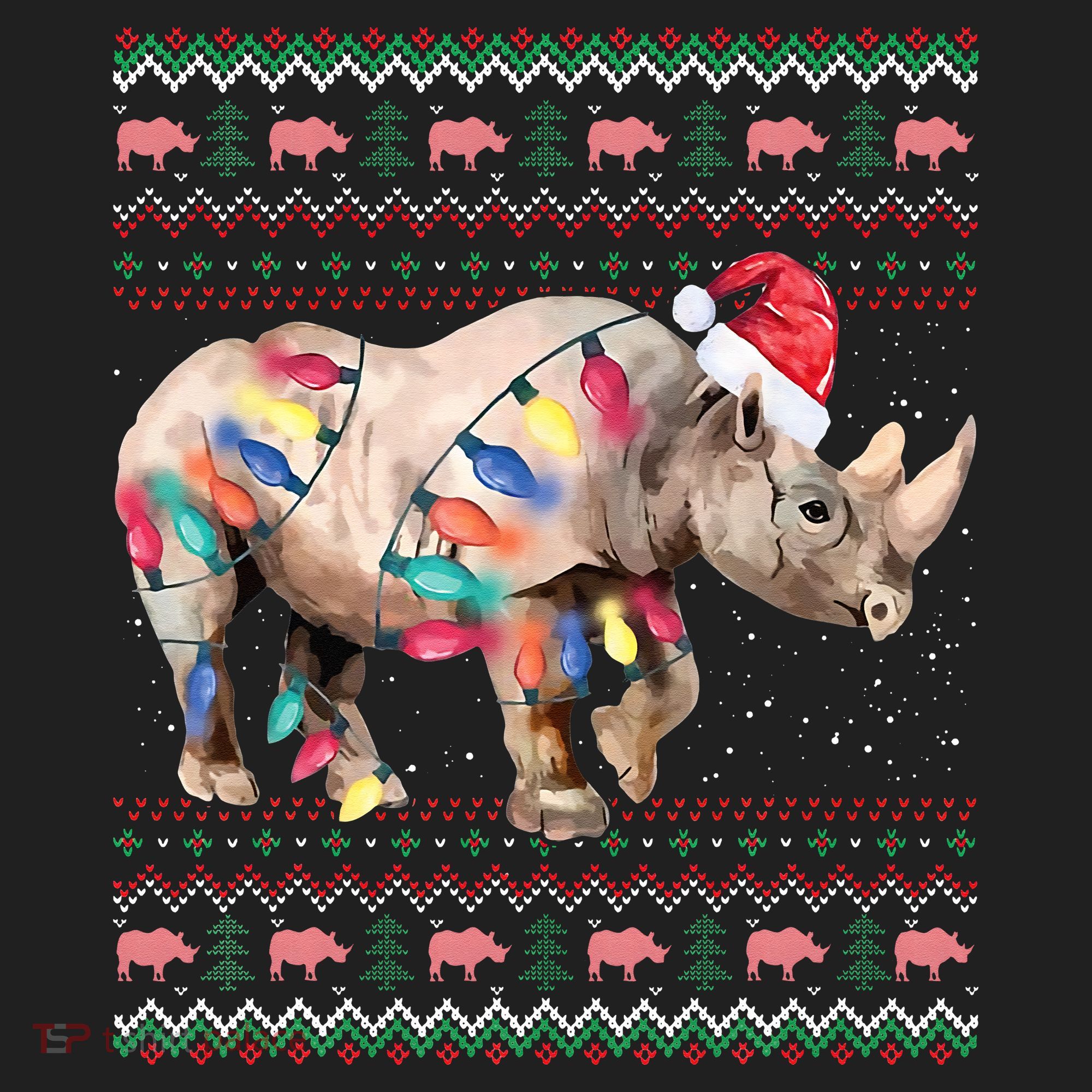 Santa Rhino Christmas Lights Ugly Sweater Racoon Lover Xmas Hat