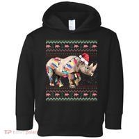 Santa Rhino Christmas Lights Ugly Sweater Racoon Lover Xmas Toddler Hoodie thumb 0