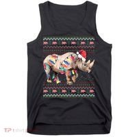 Santa Rhino Christmas Lights Ugly Sweater Racoon Lover Xmas Tank Top thumb 0