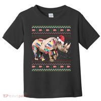 Santa Rhino Christmas Lights Ugly Sweater Racoon Lover Xmas Toddler T-Shirt thumb 0