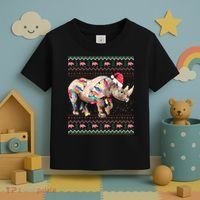 Santa Rhino Christmas Lights Ugly Sweater Racoon Lover Xmas Toddler T-Shirt thumb 3